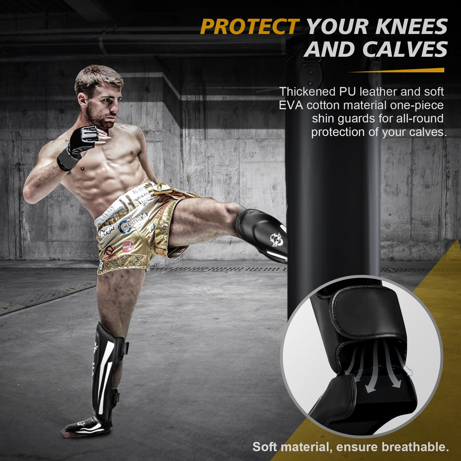 NZQXJXZ Protège-Tibias de Kickboxing, Protège-Tibias de Muay Thai, Protège-Jambes Réglables avec Protection du Cou-De-Pied, Équipement d'Entraînement pour l'Entraînement et Le Sparring MMA