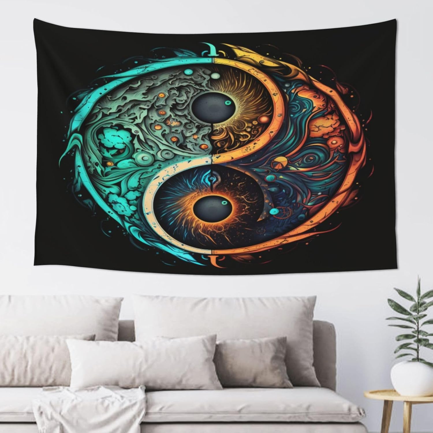 Chinese Yin With Yang Arts Symbols Tapestry Aesthetic Wall Hanging(60''L×40''W) For Bedroom,Living Room,Dorm,Blemished Wall Decor,Soft Texture,Sagging Good,Machine Washable