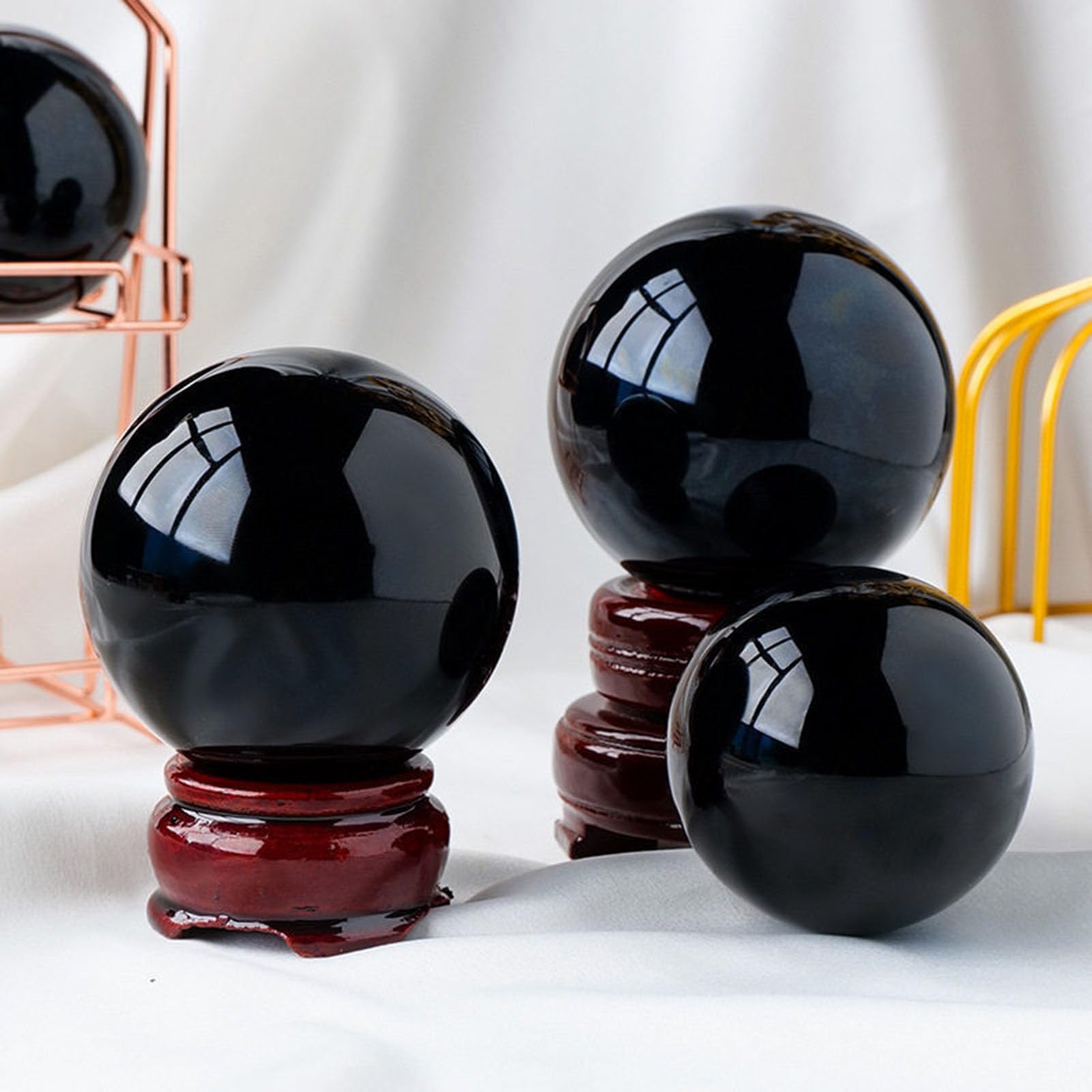 Sfera di Cristallo di Ossidiana Nera Naturale per divinazione | Sfera di cristallo da 20-200 mm, sfere decorative per meditazione, Feng Shui, guarigione Reiki, stregoneria, decorazioni