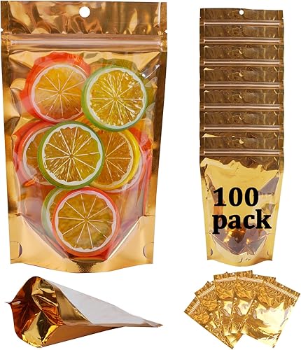 Miniatura 7 de Paquete de 100 bolsas de Mylar para almacenamiento de alimentos, papel de aluminio resellable, bolsa transparente de pie con ventana frontal de 5.91