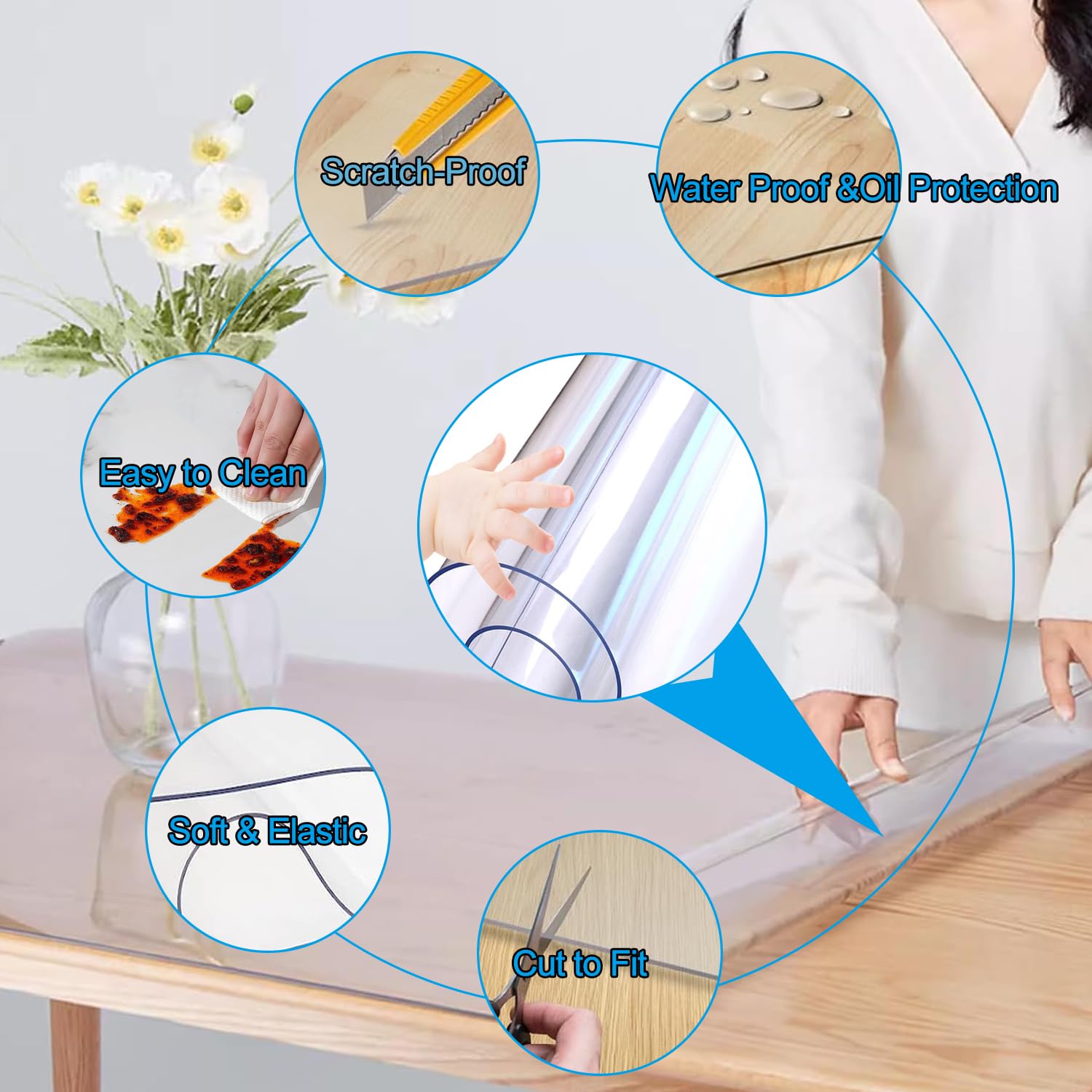 Eider & Ivory™ Clear Desk Cover Protector, 1.5Mm Thick Plastic Desk Pad Desk Protector Clear Desk Mats On Top Of Desk Vinyl Clear Table Cover Protector For Computer Desk Writing Desk C009504170