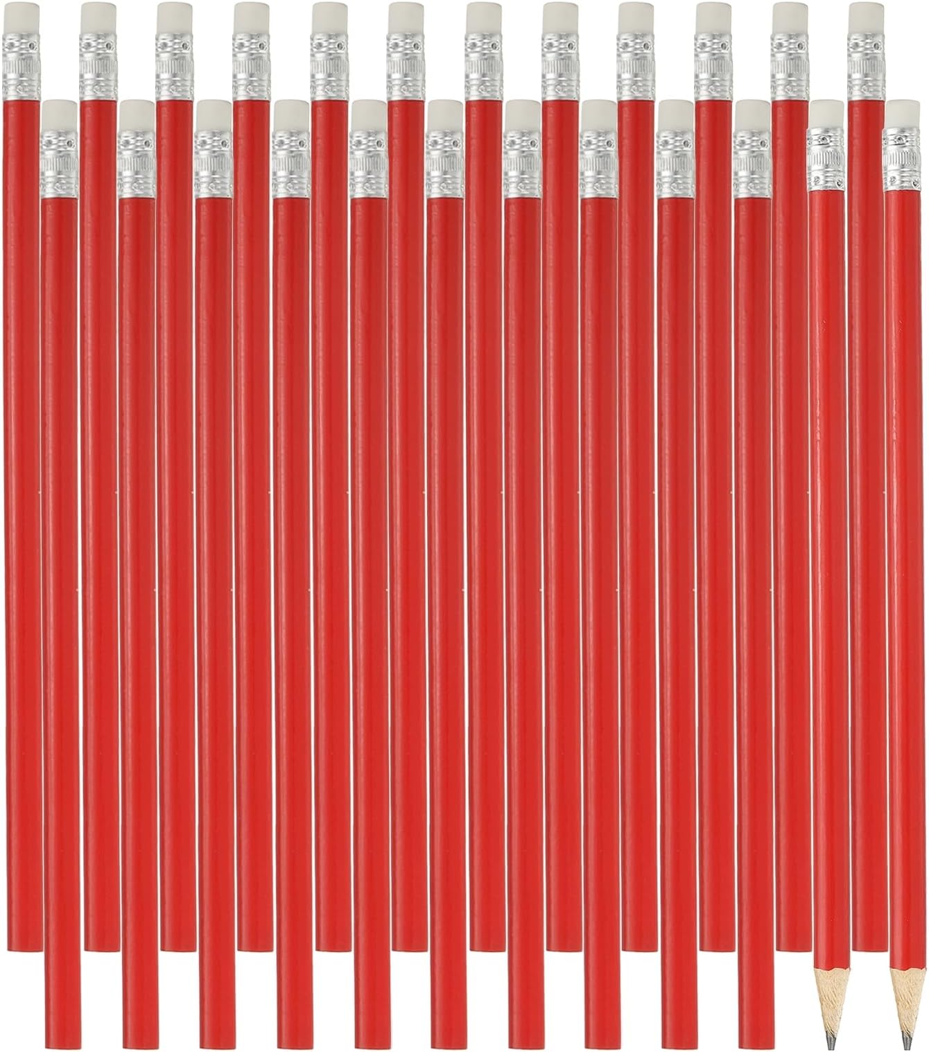 Round Wooden Pencils Bulk, 24 Pack HB Graphite Pencils with Eraser for Office Supplies, Engineering Marking Writing Art Drawing Supplies, Red