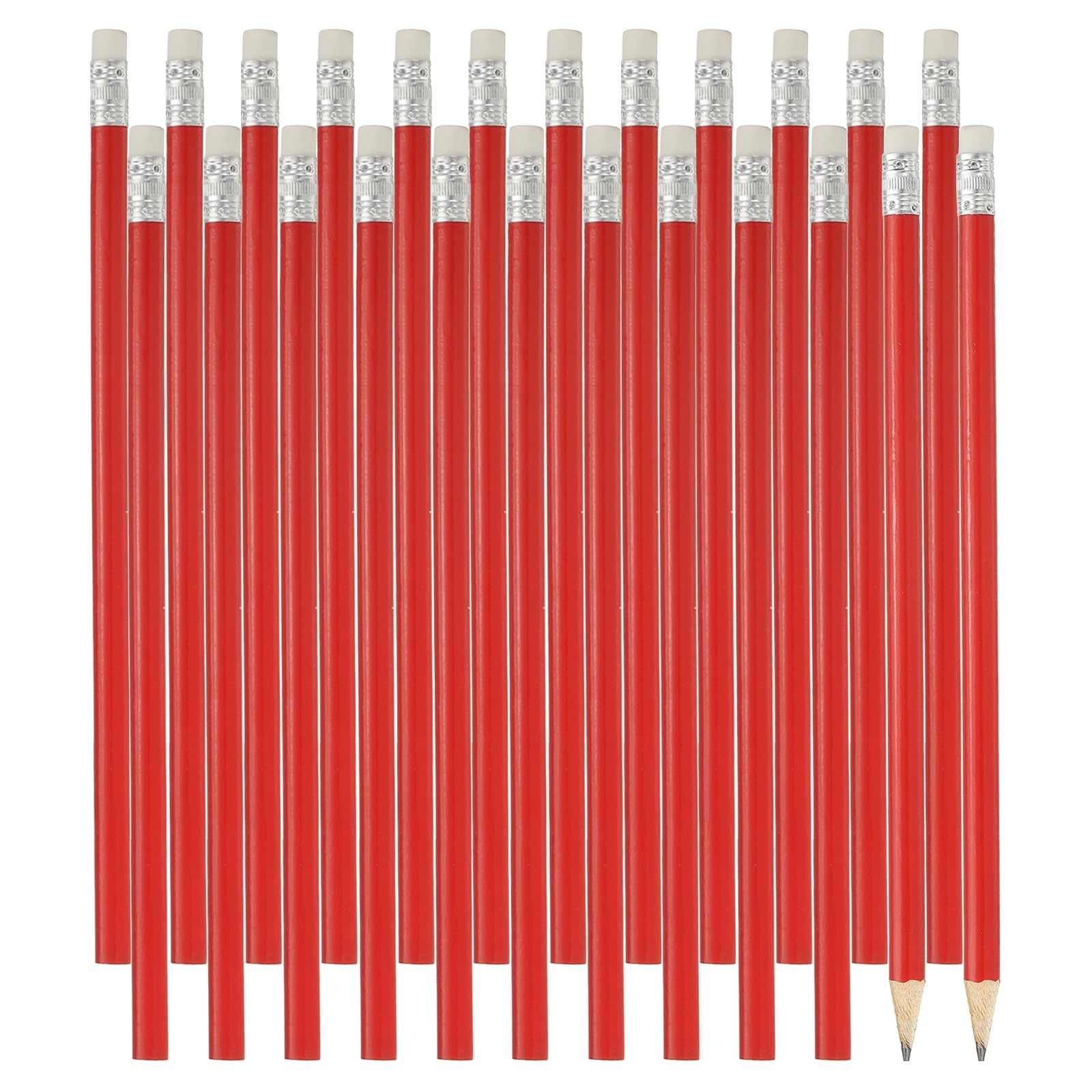 Round Wooden Pencils Bulk, 24 Pack HB Graphite Pencils with Eraser for Office Supplies, Engineering Marking Writing Art Drawing Supplies, Red