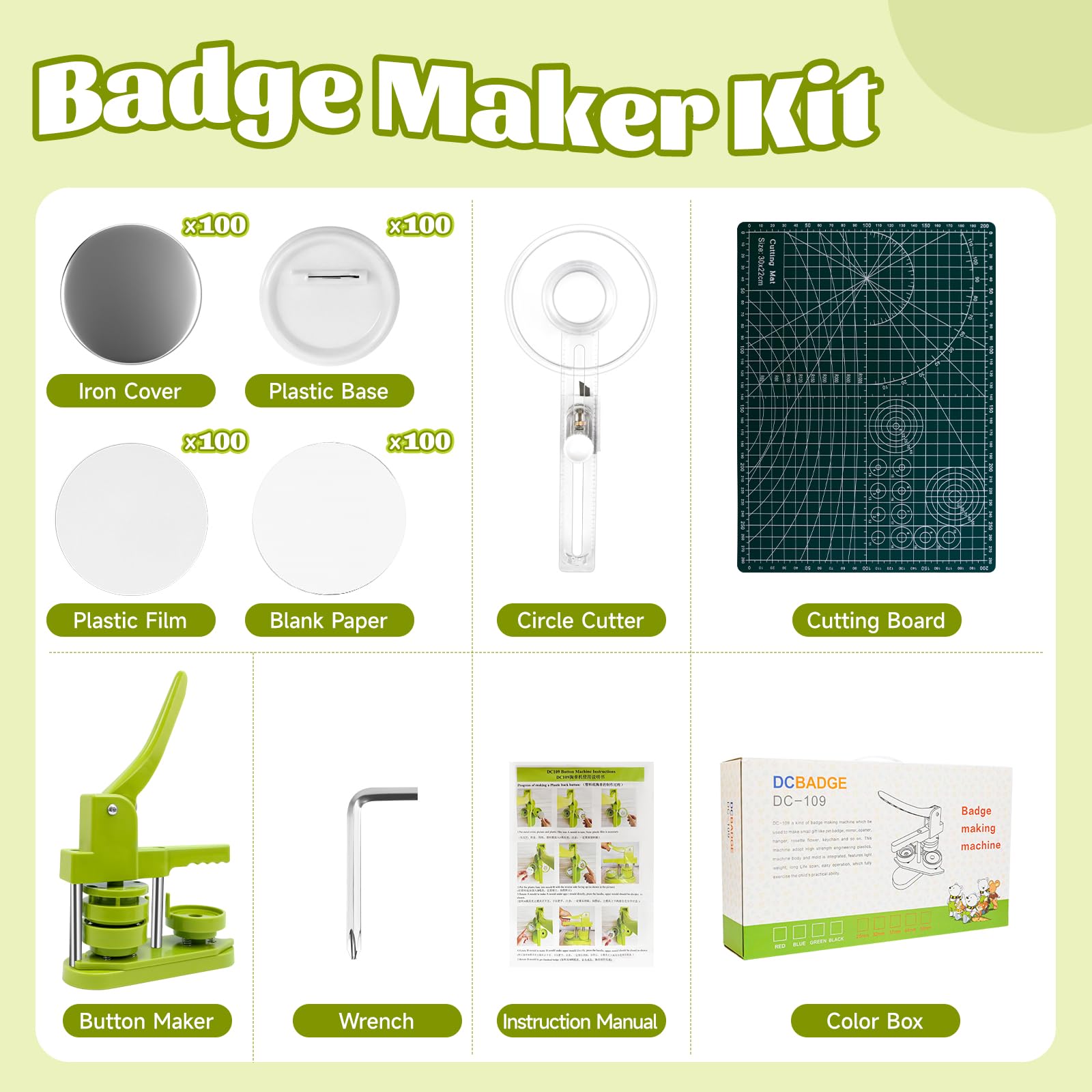 Maquina para Hacer Chapas 58mm, Maquina de Chapas con 100 Accesorios & Cortador Circular, Máquina para Hacer Insignia para Hacer Botones, Maquina de Hacer Chapas, Maquina Hacer Chapas