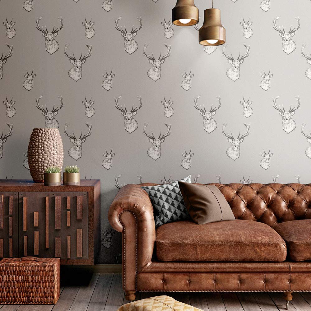 Catherine LansfieldStag Wallpaper Silver Grey