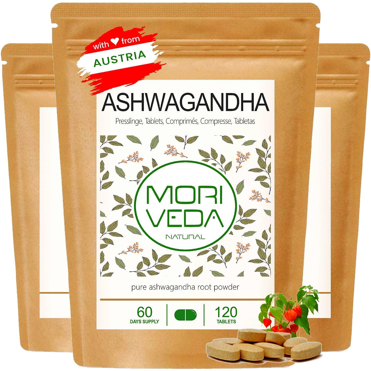 Ashwagandha comprimés2000mg -100% poudre de racine-180 jours d'approvisionnement-produit naturel haute qualité-végétalien et sans gluten- l'équilibre et la paix intérieure-par MoriVeda-360 comprimés