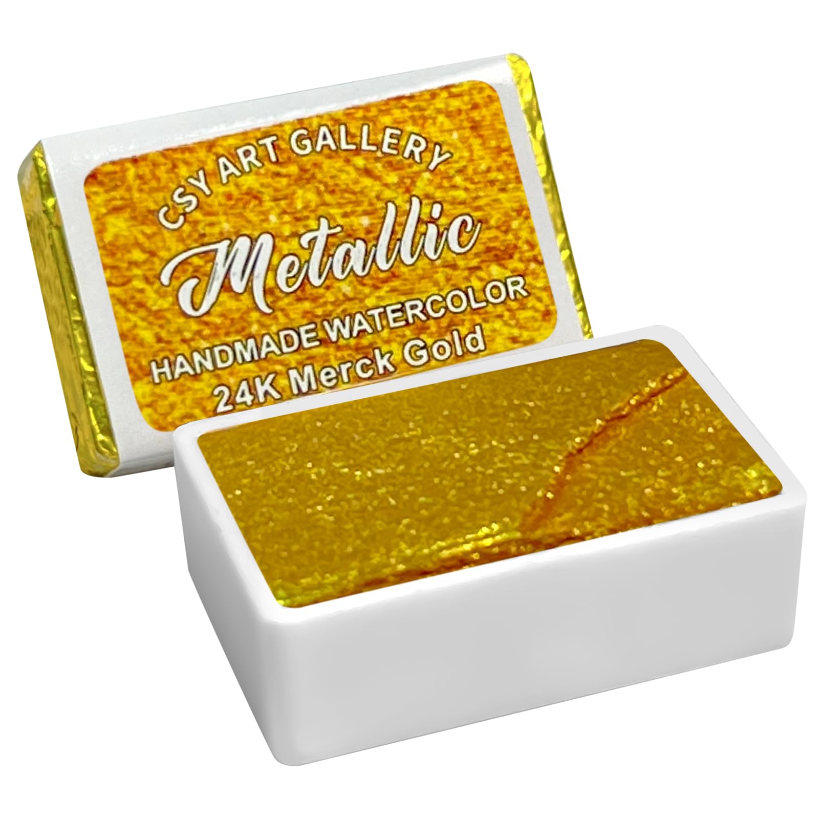 CSY art gallery Handmade Watercolors - Metallic Glitter Paints 24K Merck Gold - Full Pans Premium Pigment Watercolour for Artists, Students, Hobbyists