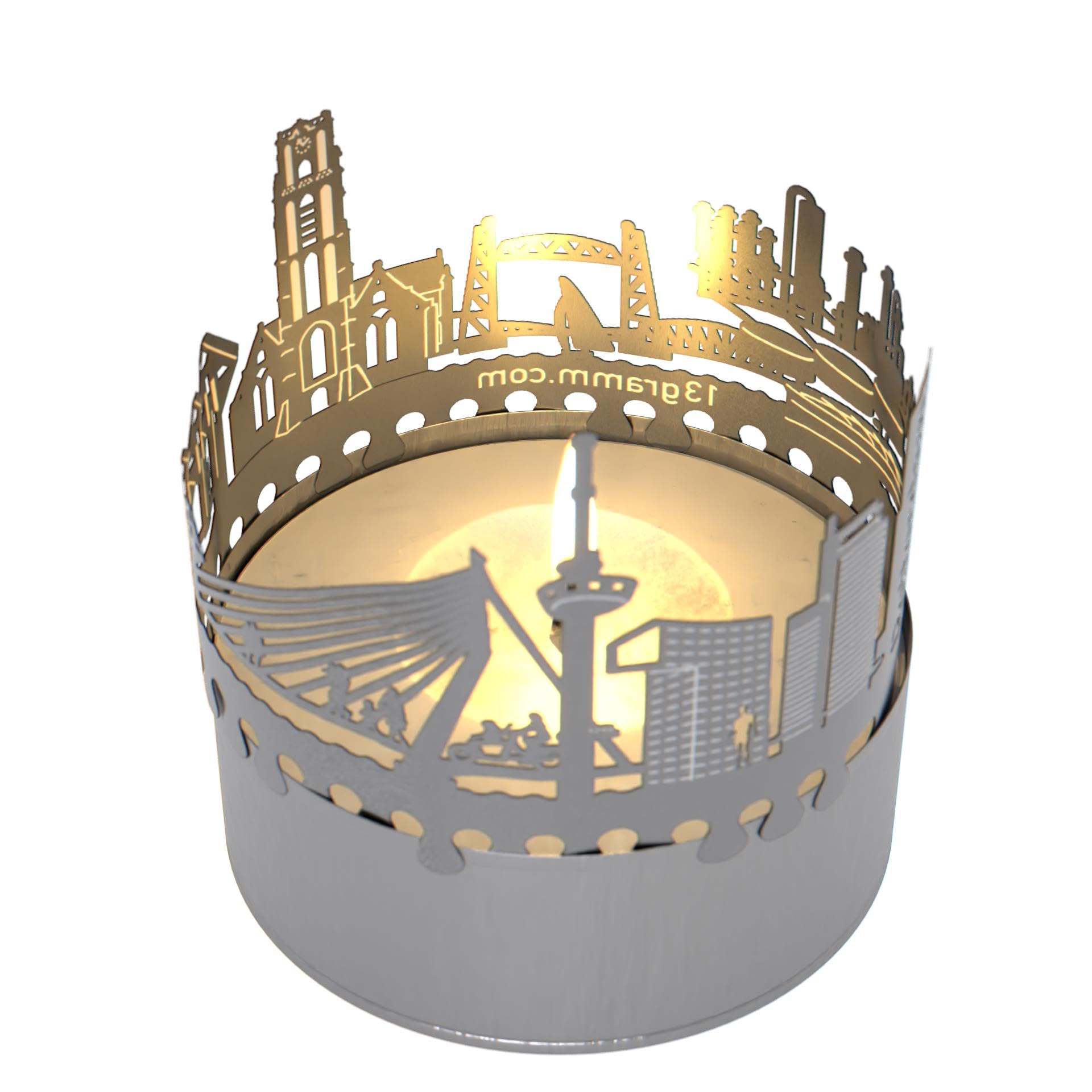 13Gramm Stainless Steel Rotterdam Skyline Shadow Play Candle Attachment - Unique Souvenir Gift For Rotterdam Fans - Mesmerizing Room Décor With Iconic Silhouette Projection