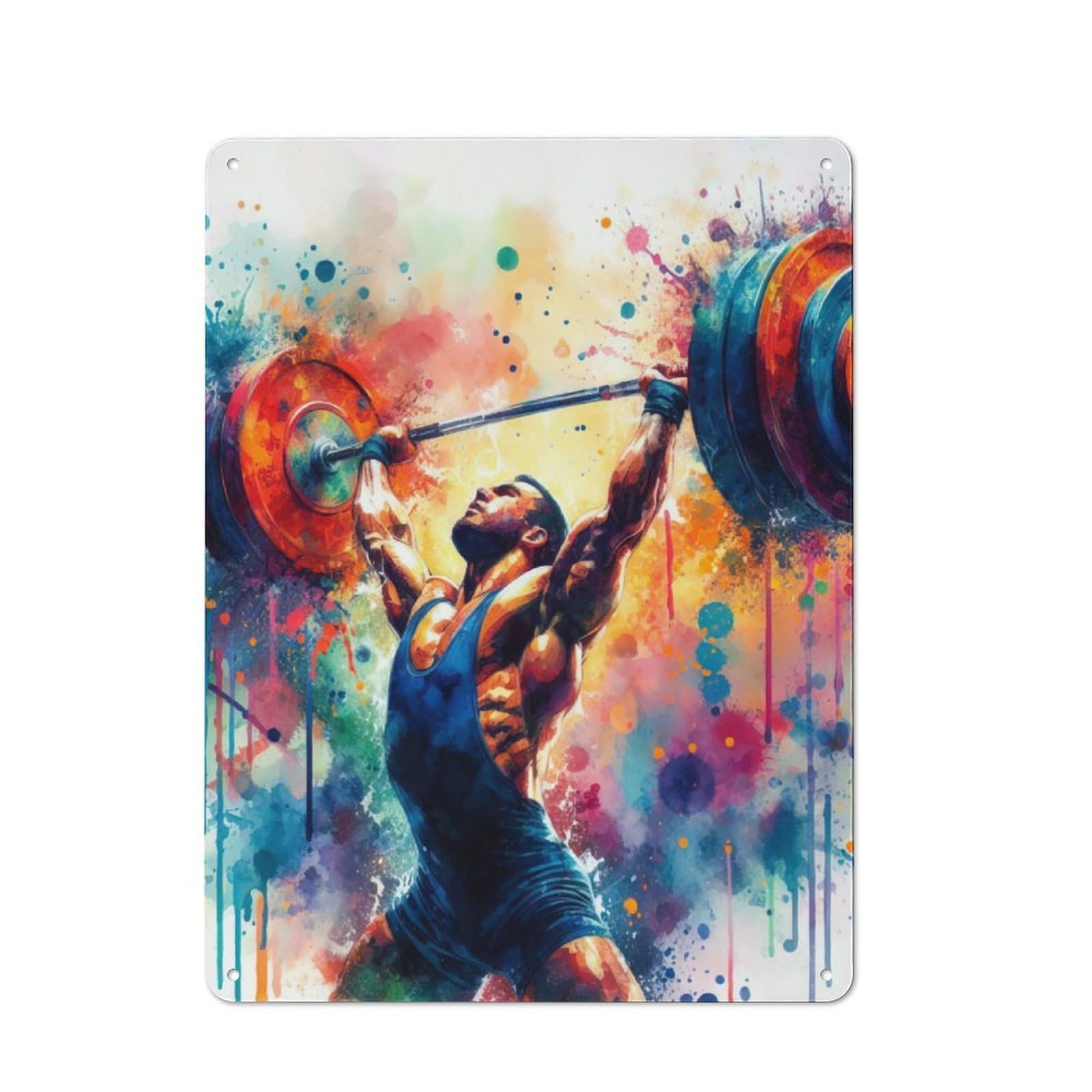 Junmoney Weightlifting Watercolor Vintage Metal Wall Sign 40X30cm For Garage Or Workshop, For Metal Sign Collectors, For Garage And Workshop Walls