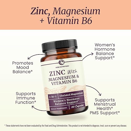 Miniatura 2 de Suplemento de zinc y magnesio con vitamina B6  Equilibrio hormonal femenino, ciclo menstrual y apoyo inmunológico  Glicinato de magnesio quelado de