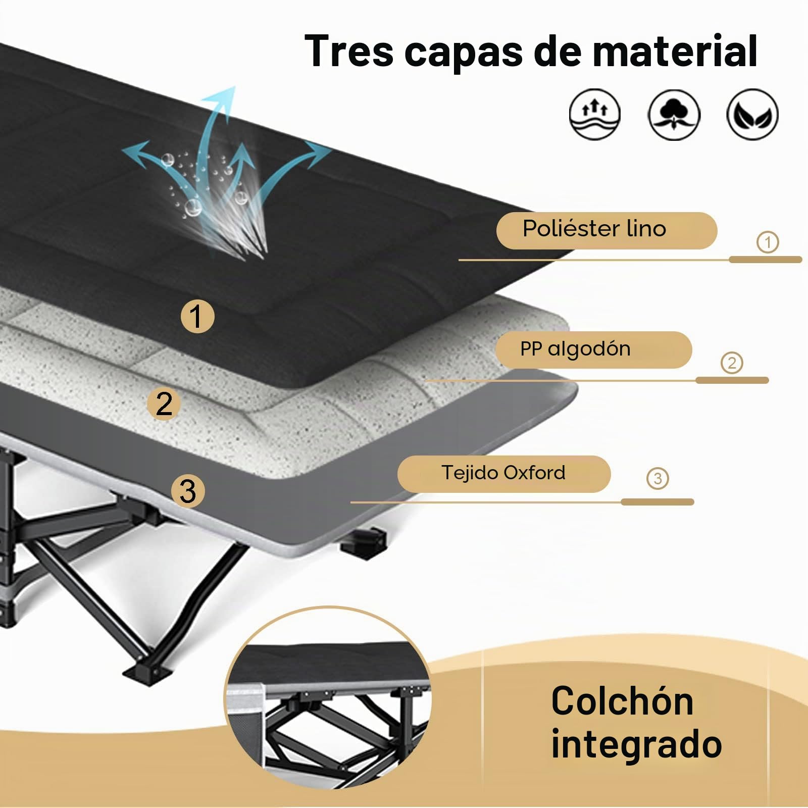 ATORPOK SHOP Cama de camping plegable, extra ancha, plegable, cama de campamento para exterior, jardín interior