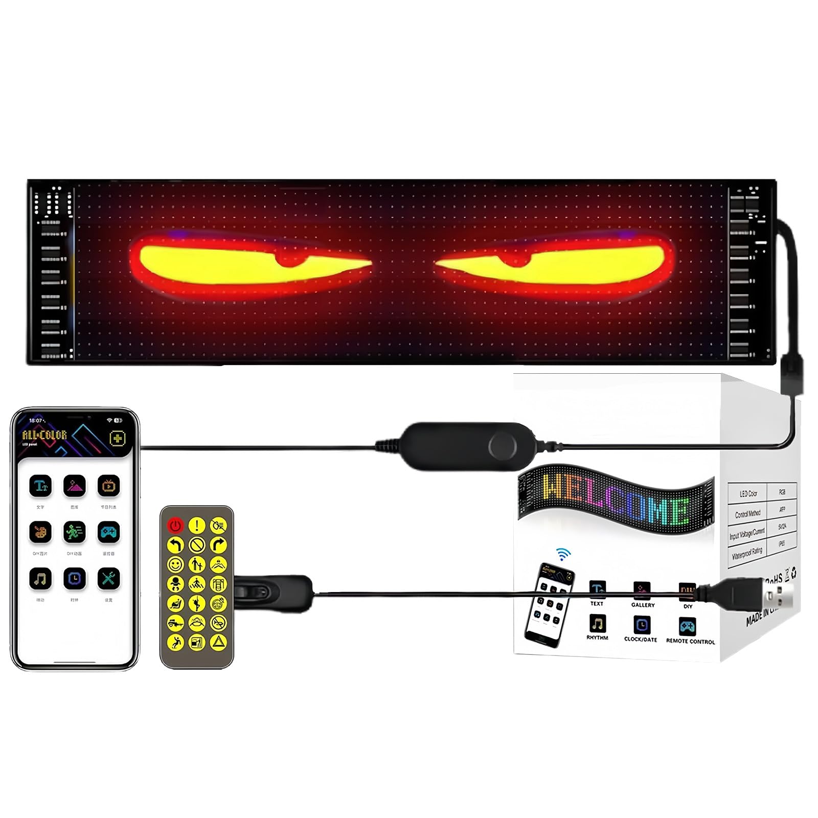 ZIMAOER Led-ogen voor vrachtwagen, Devil Eyes verlichting voor auto, flexibel en programmeerbaar led-display, reclamebord voor auto, vrachtwagen, winkel, dynamisch doe-het-zelf design (2 stuks, 7 x 17,3 cm