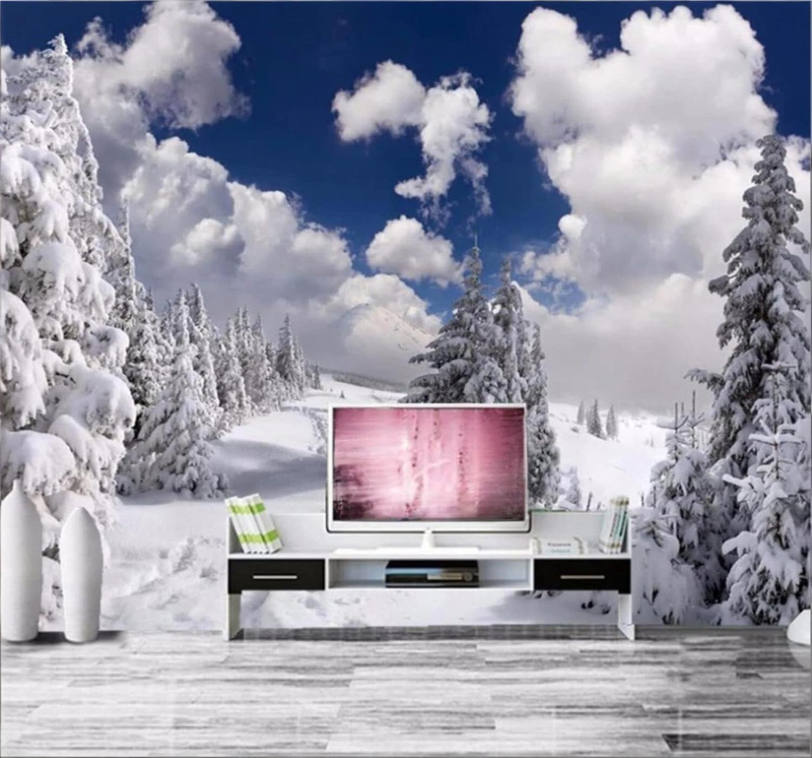 Wallpaper-3D-Xlm 250Cm×170Cm(B×H) Three Dimensional Beautiful Winter Forest Snowy Landscape 3D Wallpaper Easy Install Feature Office Living Room Sofa Bedroom Tv Background Wall Decoration-250Cm×170Cm
