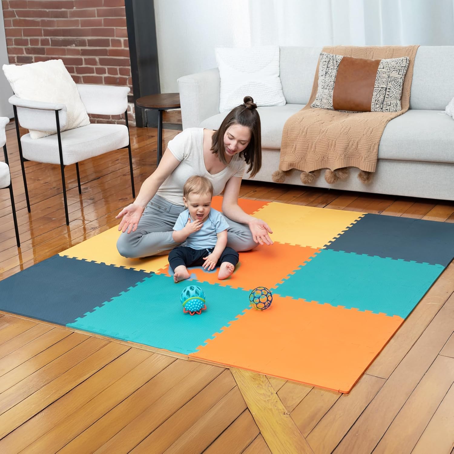 MioTetto Baby Play Mat, Soft Foam Floor Tiles for Kids. Adjustable Interlocking Foam Tiles, Fits with 74x74 Playpen Baby mat for Crawling &amp; Development, Safe &amp; Non-Toxic Playmat for Babies 6-12 Months