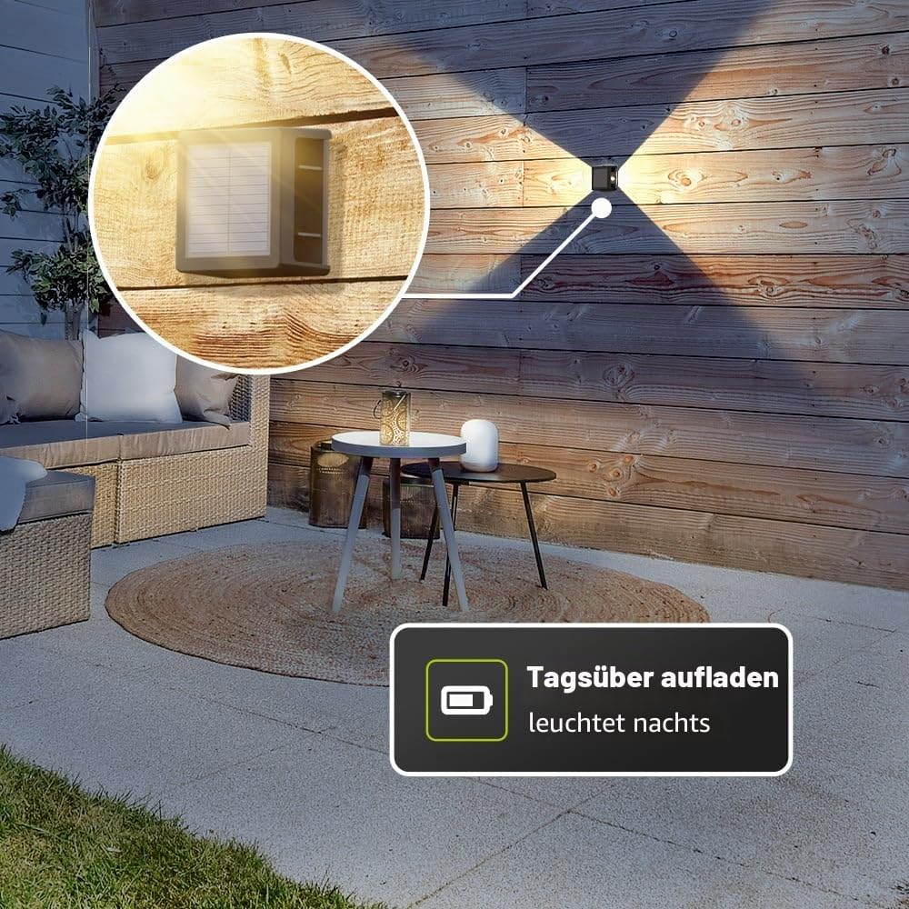 HOFTRONIC - Louis 4er Set Solar Wandleuchte Up Down - CCT 3000K & 5000K - IP65 Wasserdicht - Solar Außenleuchte - Inkl. Dämmerungsschalter