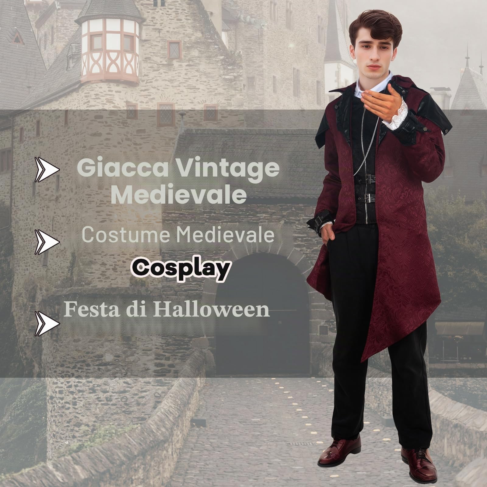Steampunk, giacca da uomo con cappuccio, gotico frack da uomo, guaina medievale, palazzo vittoriano, vintage, costume di Halloween, carnevale, feste, cosplay