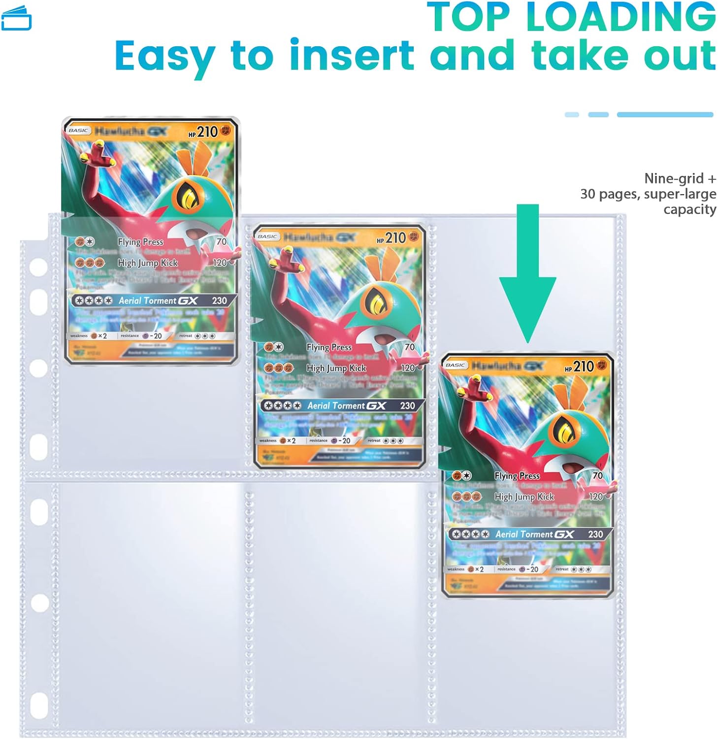 30 Pack 540 Pockets Binder Card Sleeves Double-Sided 9 Pocket Trading Card Pages for 3 Ring Binder, Clear Plastic Pages Sleeves for Sport and Game Cards
