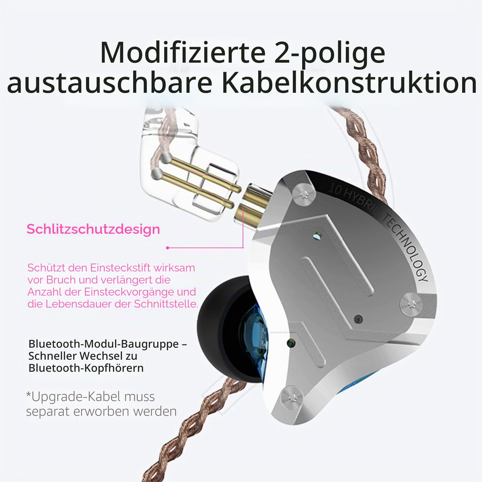 KZ ZS10 Pro 4BA+1DD Bass Drive In-Ear-Kopfhörer,HiFi-Stereo-Ohrhörer,schweißfest,Sport-Kopfhörer,geräuschisolierende Monitore für Musiker,DJ-Kopfhörer,2-poliges abnehmbares Kabel-Schwarz Kein Mikrofon