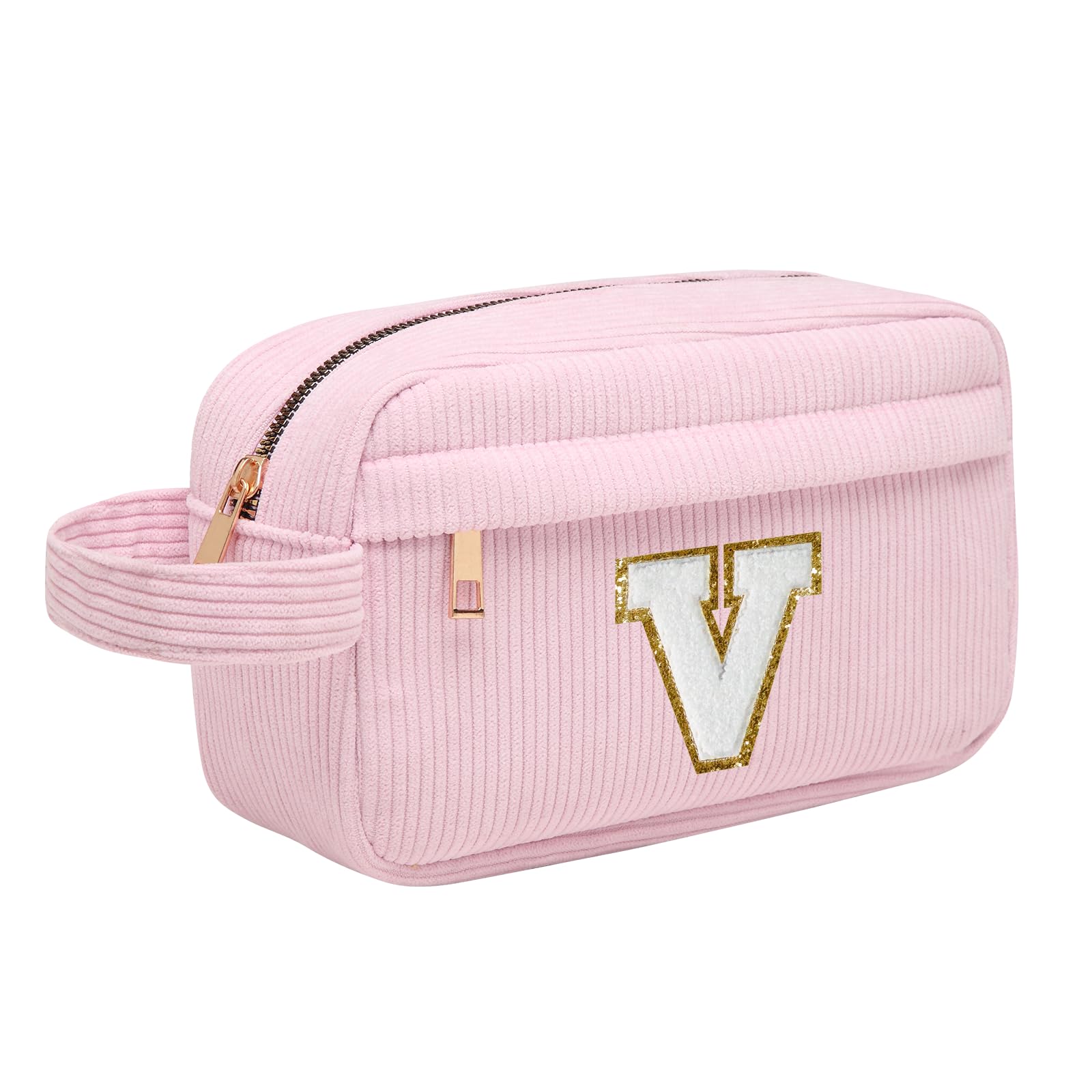Neceser Maquillaje Mujer Personalizado Inicial, Bolsa de Cosméticos de Viaje, Gran Capacidad Neceser de Maquillaje de Pana, Regalo Cumpleaños Navidad para Mujeres Novias Mejores Amigas, Rosa L — view 30