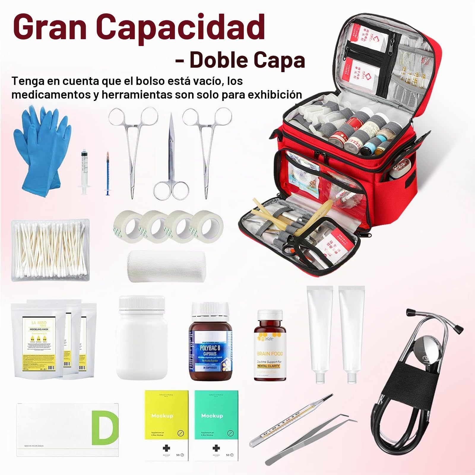 Botiquin de Primeros Auxilios Vacía, Bolsa Botiquin Viaje de Emergencia, Bolso Enfermera, Maletin Medico, Correa Hombro, Clasificado de Doble Capa, para Hogar Oficina Escuela Coche, Rojo