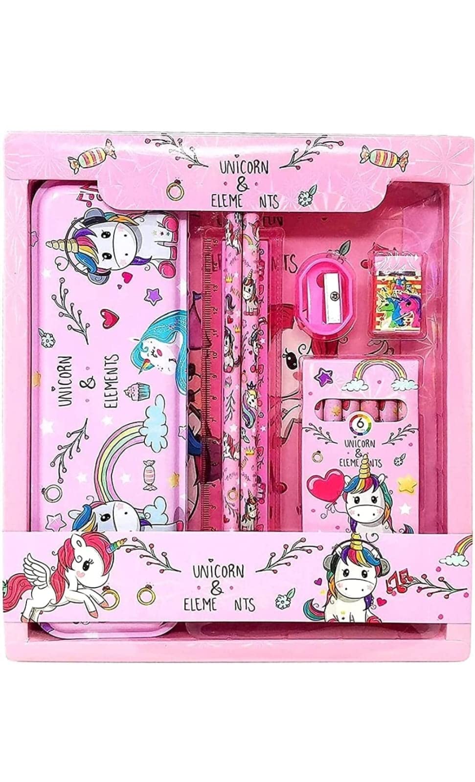 MorningVale Unicorn Stationary Set Unicorn Pencil Box, Pencil Sharpner Eraser Scale Cryon Kit, kid, Multicolor (B08XC5GJP2) Amazon Price History, Amazon Price Tracker