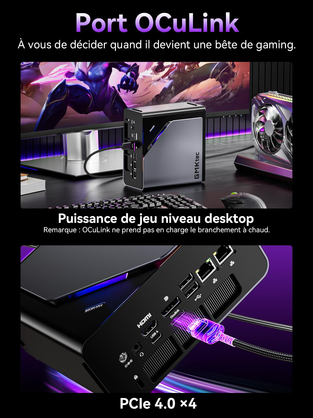 GMKtec Mini PC Gamer Intel Ultra 5 125U, Mini Computer 48 Go DDR5, SSD 1 to, Mini-Ordinateur avec USB4.0 | LAN 2,5G | Affichage Quad 4K | OCuLink – pour Gaming, Bureau et Professionnel, Win11