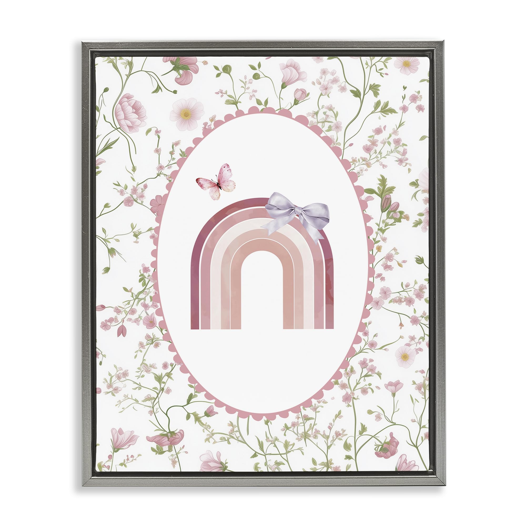 Stupell Industries 'Floral & Ribbon Rainbow', Floating Frame Canvas Art, Gray, 25 x 31 Inches, Easy to Hang and Sturdy, Made in USA, by Christine Simpson Art