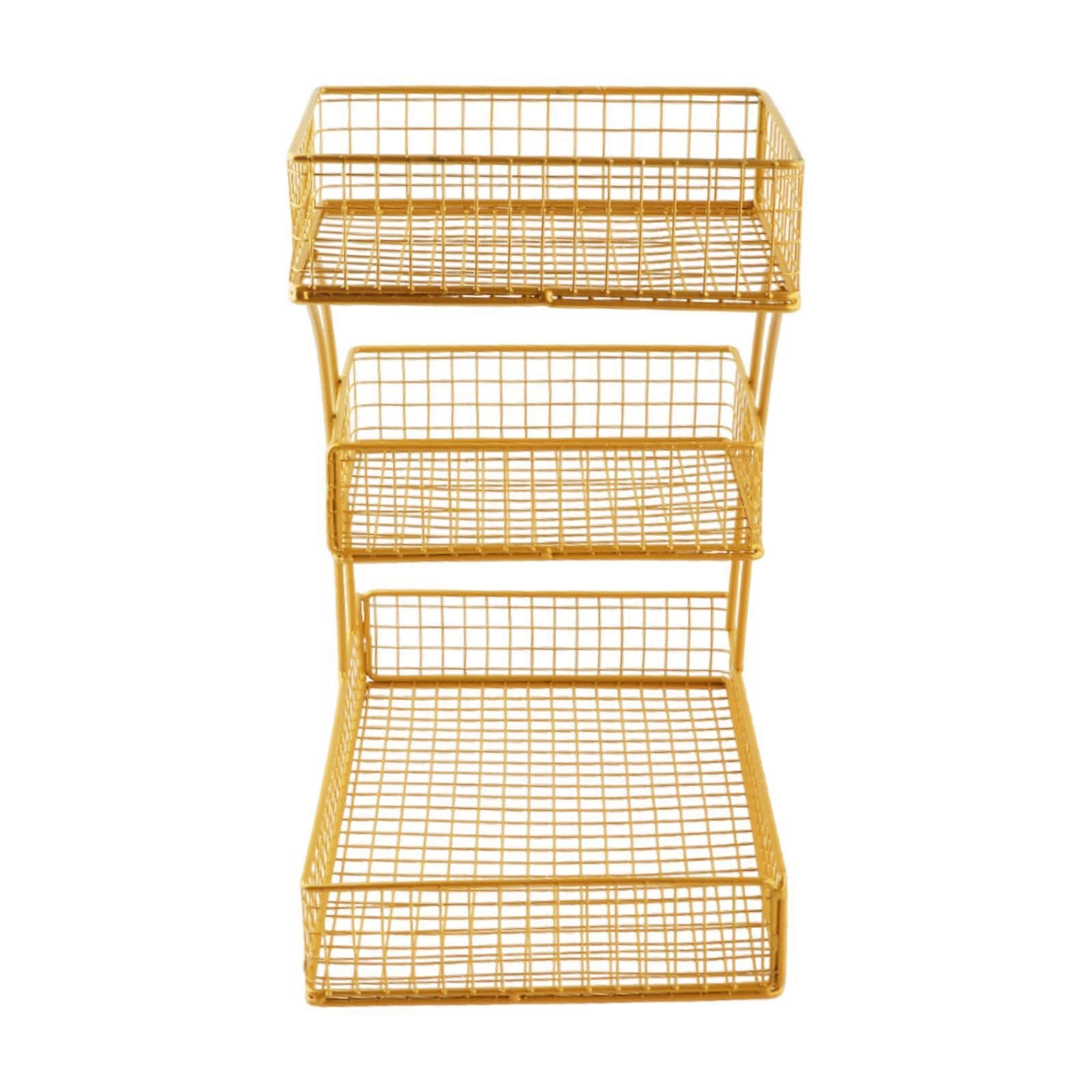 Yixannx Gold Beautifully Designed 3 Tier Fruit Basket Stand Holding Breads Vegetables And Snacks Candy As Desired. 3 Tier Countertop Fruit Basket For Kitchen Metal