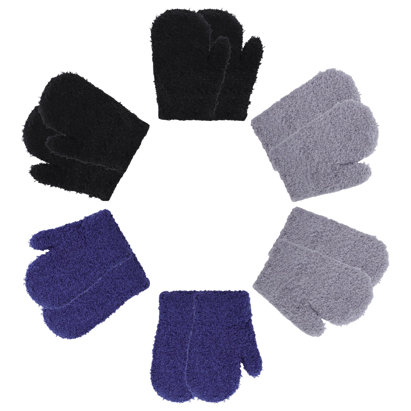 Fjquamitix Men's 2 Black+2 Light Gray+ 2 Navy 6 Pairs Toddler Mittens Kids Winter Warm Gloves Baby Soft Stretch Mittens For Boys Girls Children (2 Black+2 Light Gray+ 2 Navy)