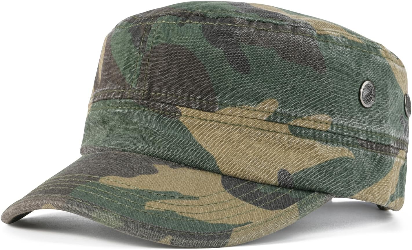 VOBOOM Washed Cotton Military Cadet Army Caps Unique Design Vintage Flat Top Hat