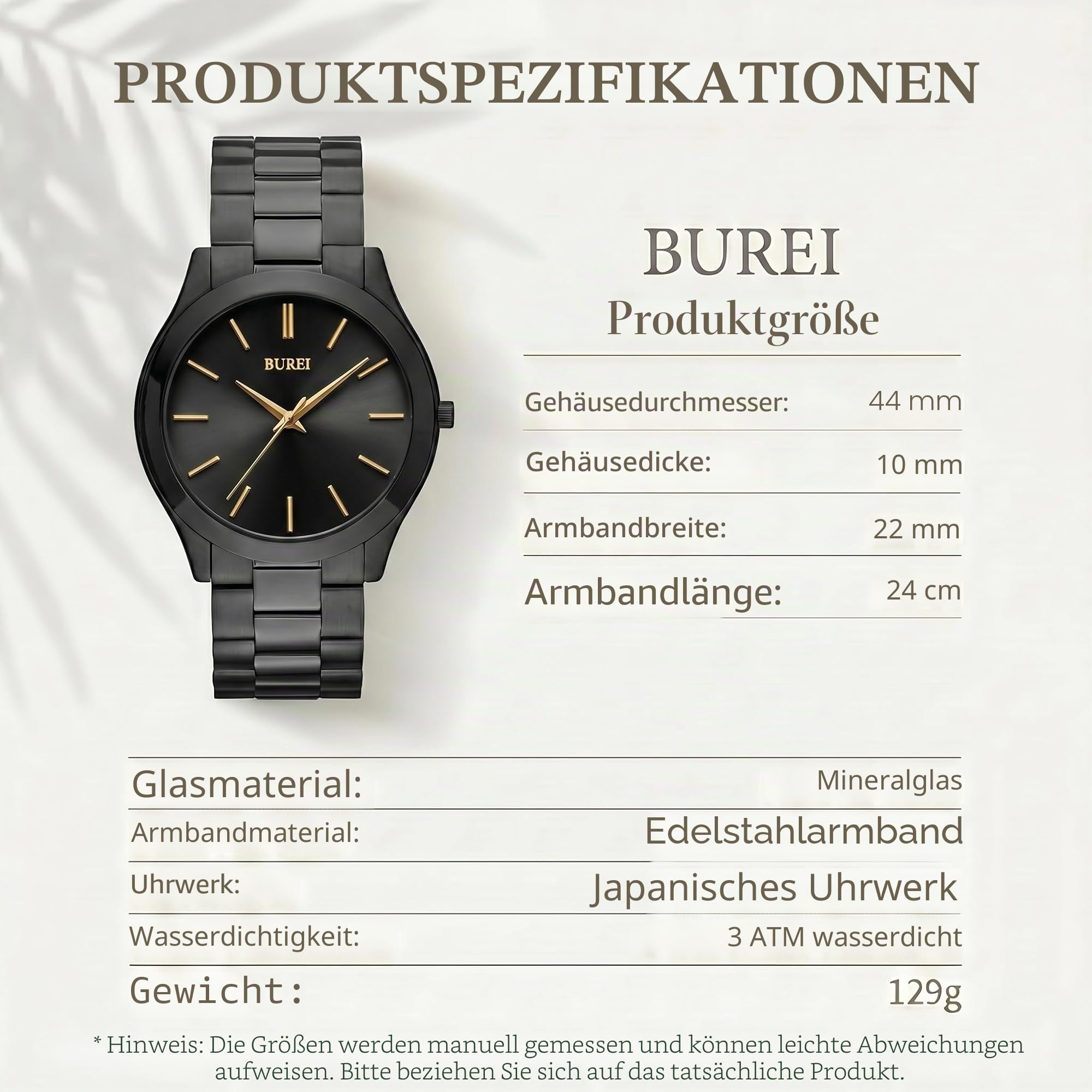 BUREI Herren-Armbanduhr, modisch, analog, Edelstahl, Quarz, wasserdicht, Geschenk für Herren.