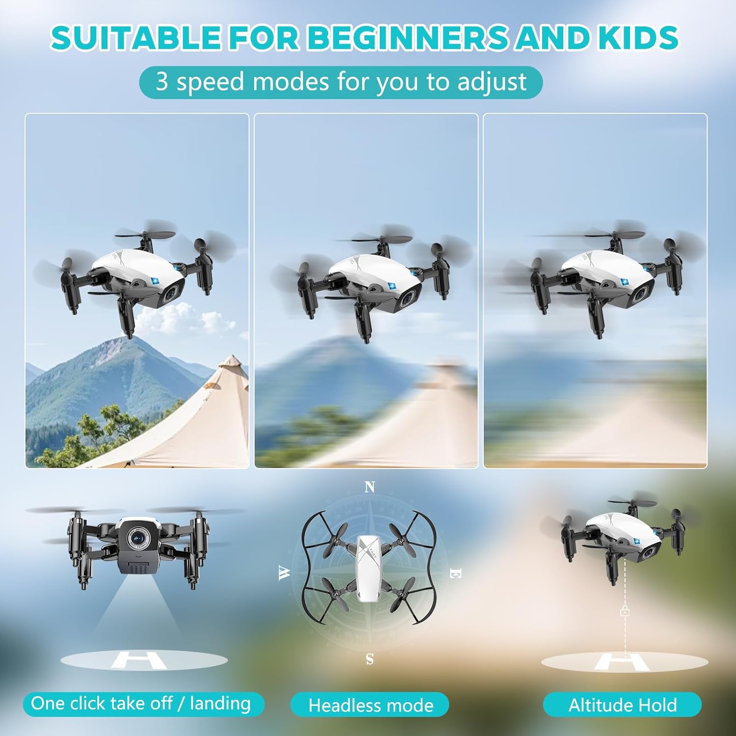 Drones for Kids with Camera, Mini RC Quadcopter Toy with Foldable Wings, Voice & Gesture Control, Altitude Hold, Full Propeller Guard, 2 Batteries, Birthday Gifts for Boys and Girls Ages 8-14 (White)
