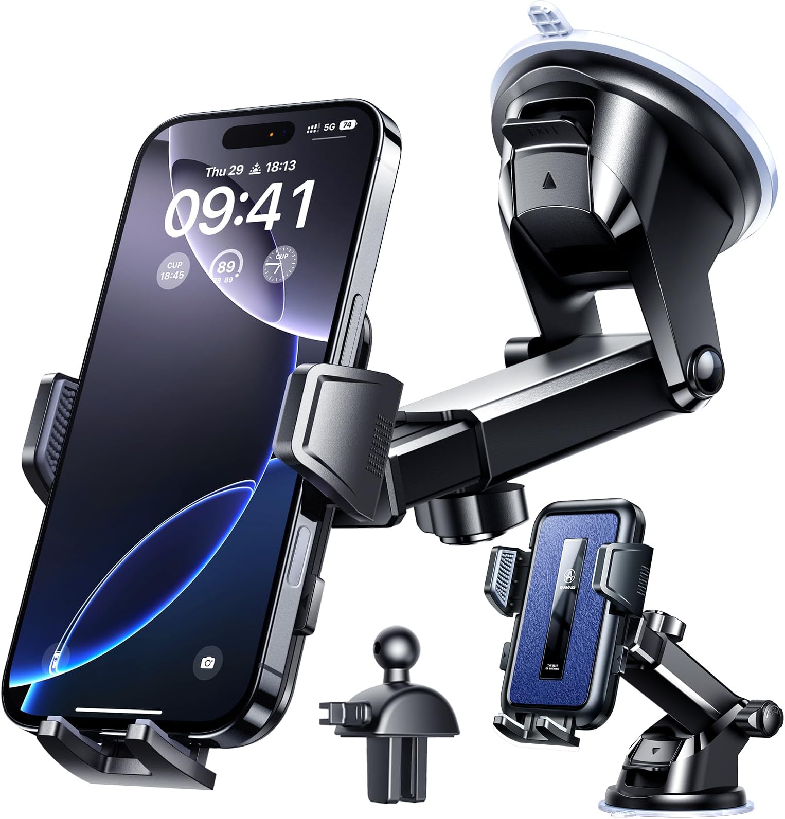 VANMASS Ultimate High-end Max Upgrade Car Phone Holder【Large Phone & Thick Case Friendly】 Super Suction Mobile Automobile Cradle Van Dashboard Windscreen Vent Mount for iPhone 16 15 Pro Max 14 13 All