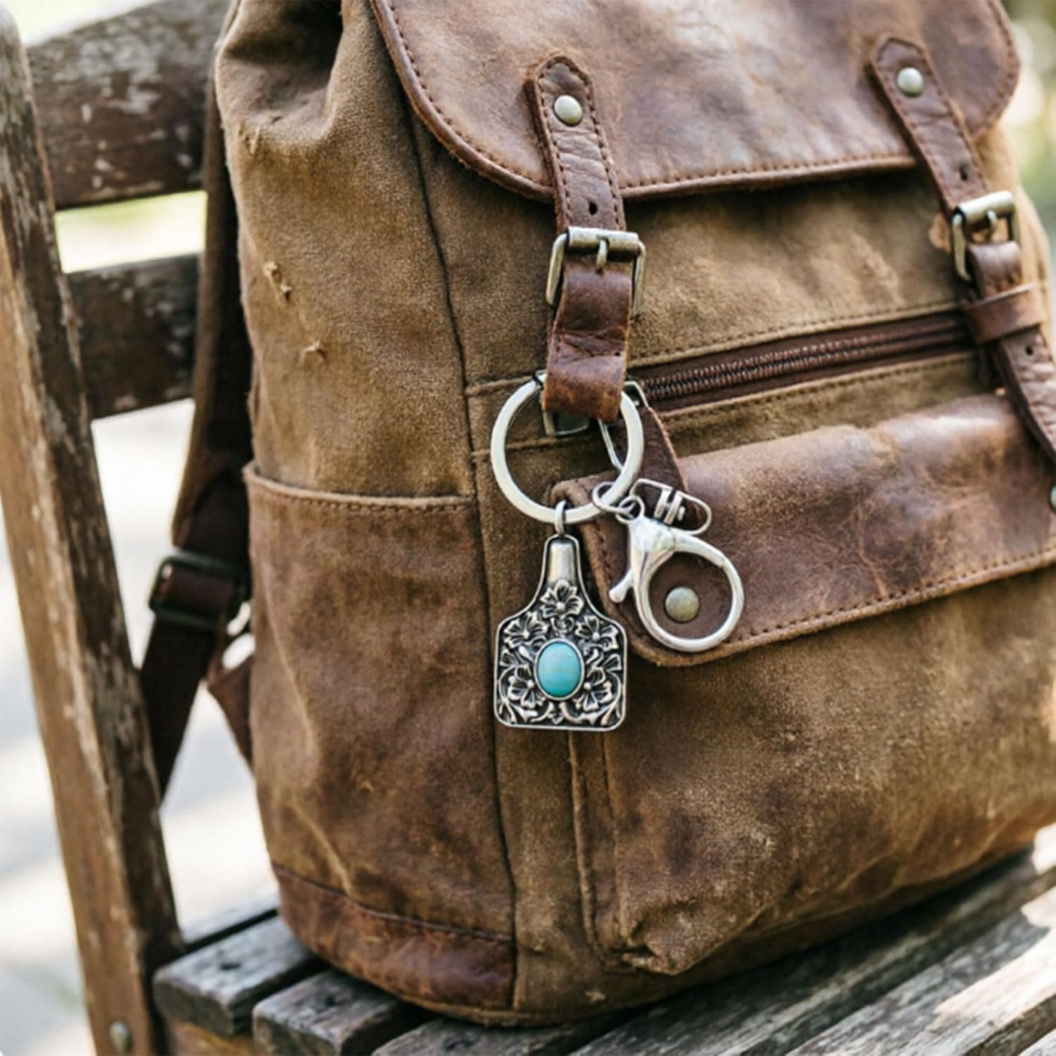 Turquoise Western Bag Charm, Boho Cowgirl Purse Keychain Accessory, Summer Beach Outfit Dress Jewelry Birthday Gift image 3