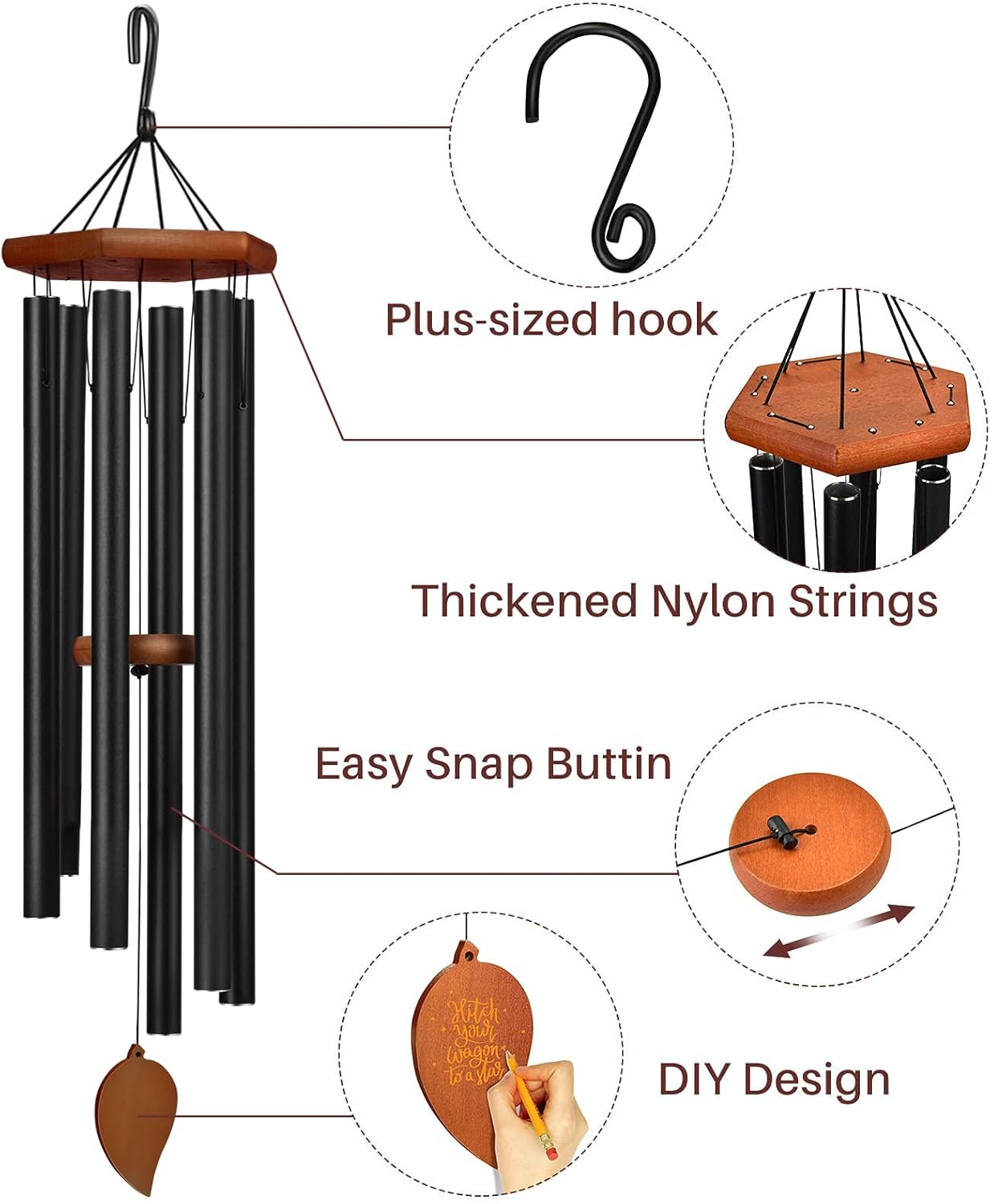 Sympathy Wind Chimes for Outside Deep Tone, Memorial Loss of a Loved, Large Wind Chimes with 6 Thicken Tubes & Hook, Outdoor Gifts Mother, Garden Decor