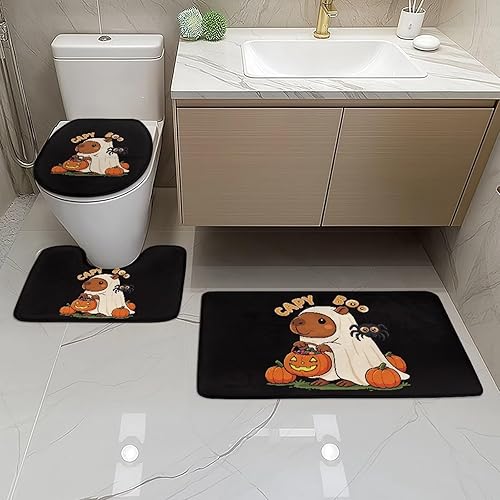 Miniatura 6 de FOR U DESIGNS Juego de 3 alfombras de baño de fantasmas de Halloween, diseño espeluznante, absorbente, lavable a máquina, funda de asiento,