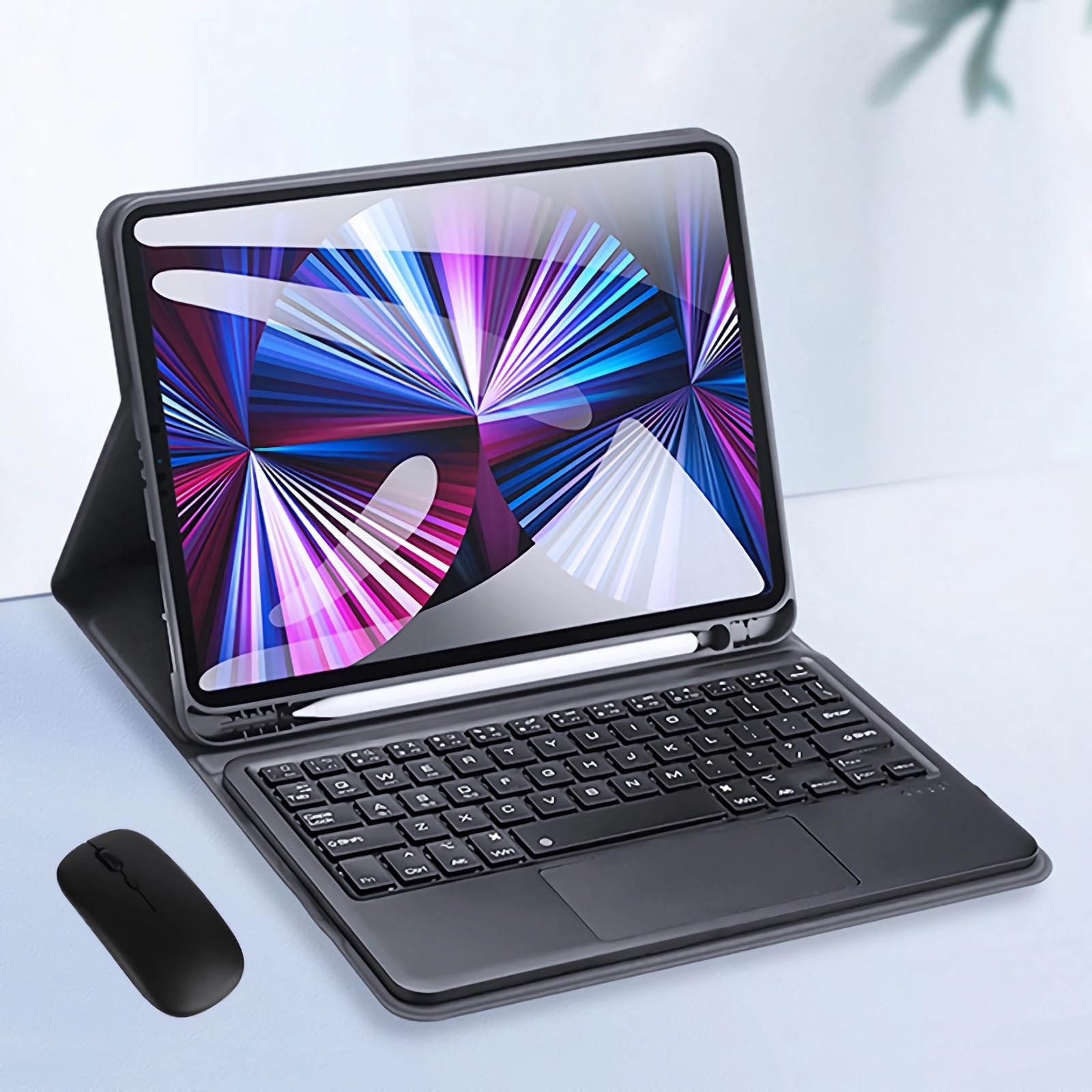Etui z klawiaturą do iPad 9th/8th/7th Gen 10.2"/Air 3rd Gen/Pro 10.5", Wbudowany Uchwyt Na Ołówek, Magnetyczna Odłączana Klawiatura Bezprzewodowa z Myszą Bluetooth