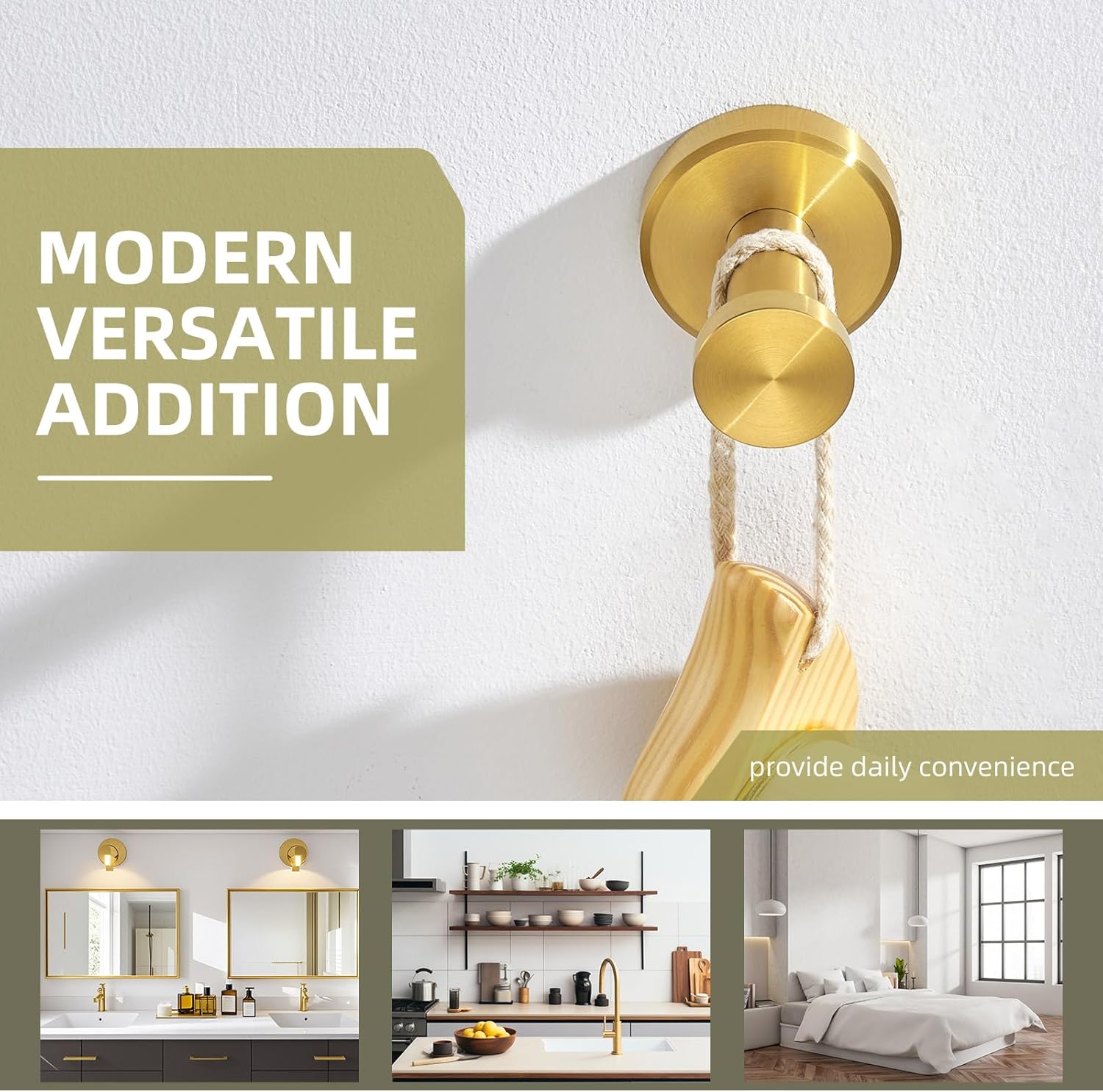 Angle Simple Robe Hook 3 PCS, Toilet Paper Holder, Towel Ring (Brushed Gold)