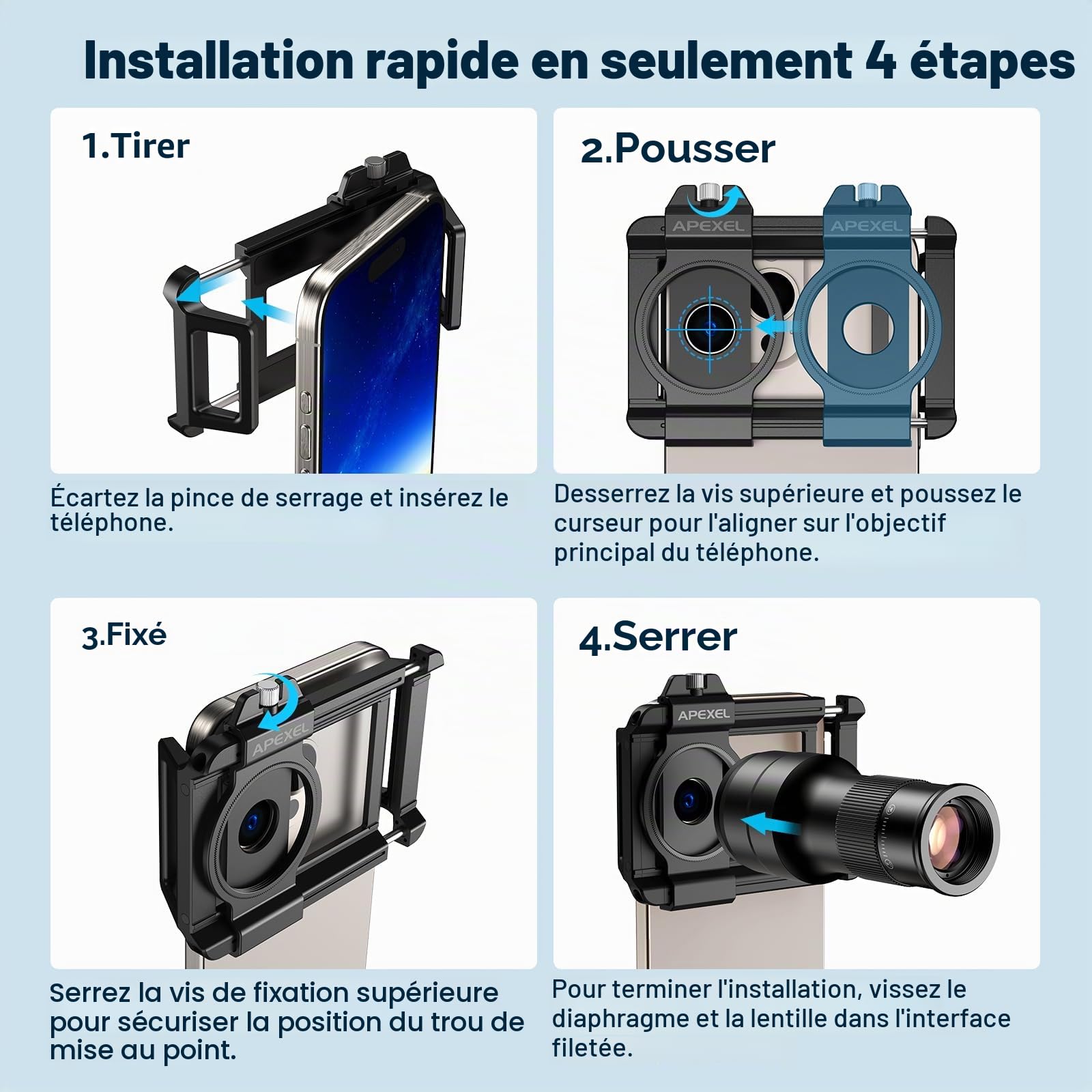 APEXEL Téléobjectif HD 6X à Mise au Point Fixe et Clip Universel amélioré, Objectif Macro 150 mm, kit d'objectifs Pratique, Compatible avec la Plupart des téléphones Portables