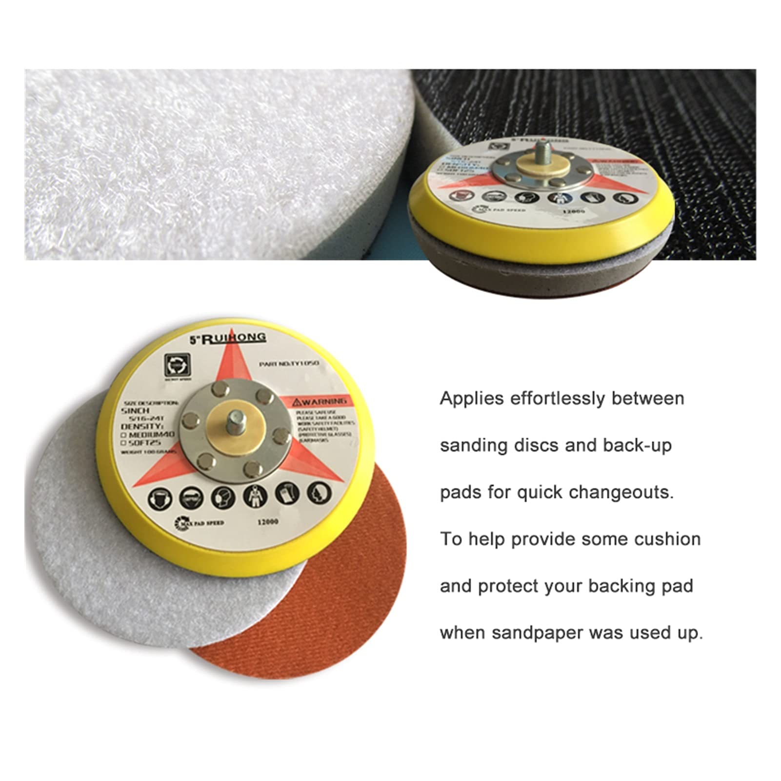 Cepillo de esponja de lija lijado 5 piezas de almohadilla de interfaz de esponja de alta densidad 5 pulgadas de 125 mm, utilizadas para herramienta de almohadilla de protección contra abrasivos de lin