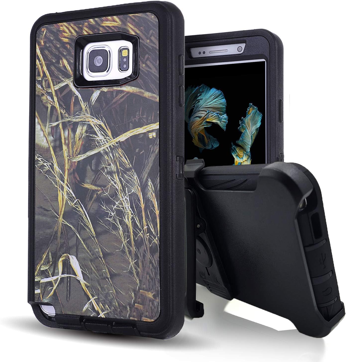 Vodico Samsung Galaxy Note 5 Phone Case with Screen Protector, Defender Camo Holster with Belt Clip Heavy Duty Shockproof Military Scratch Resistant Bumper Full Body Protective Case (Grass Black)
