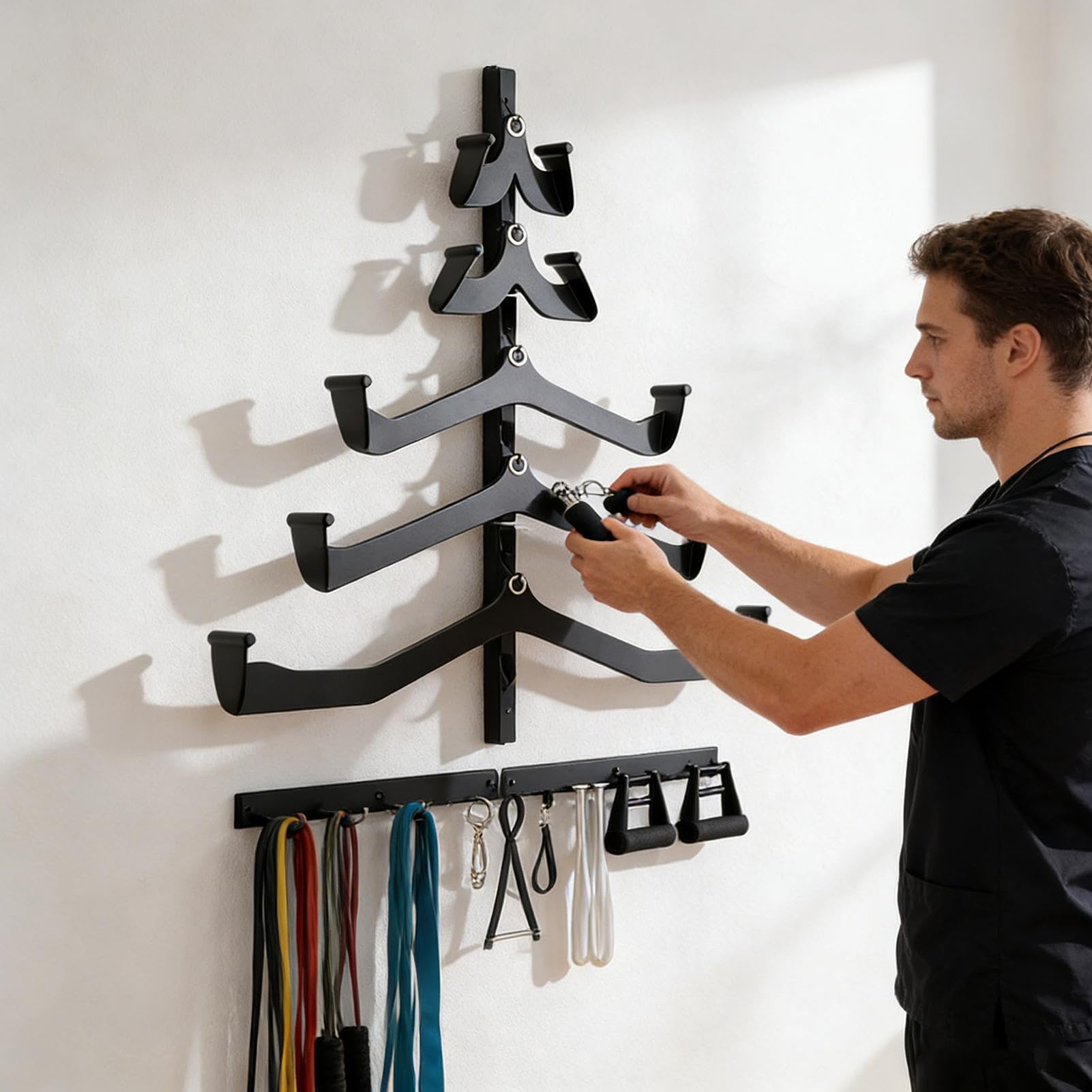 Support mural pour barre de traction, support de machine d'exercice, organisateur d'accessoires avec style portable, bandes de résistance, outil de corde à sauter, accessoire de câble d'haltères