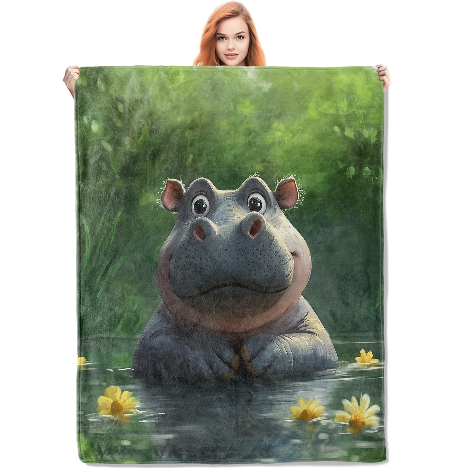 Couverture douce hippopotame pour cocooning sur le canapé motif jungle