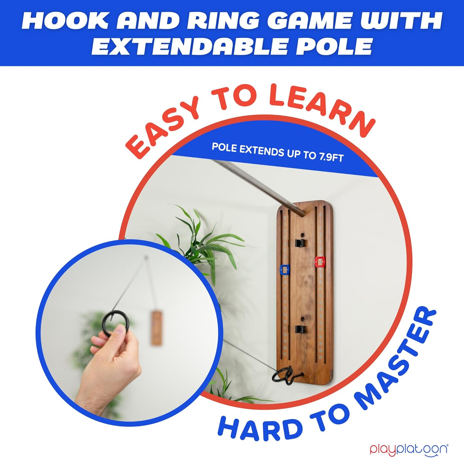 Play Platoon Hook and Ring Toss Bar Game for Adults - Wood Toss Ring Game for Adults - Perfect Home, Basements, & Bar Gifts
