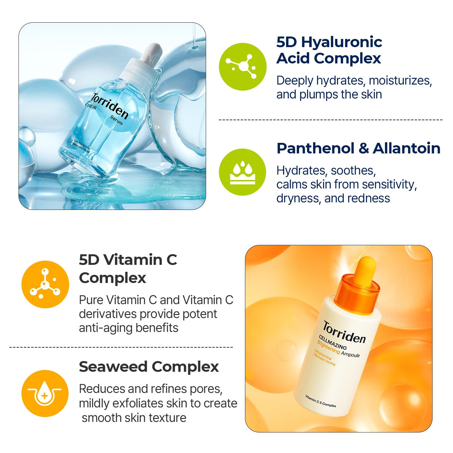 Torriden DIVE IN Serum 1.69 fl.oz + CELLMAZING Vita C Ampoule 1.01 fl.oz | Serum Duo to Get Glass Skin | Refining Skin Texture | Korean Skin Care