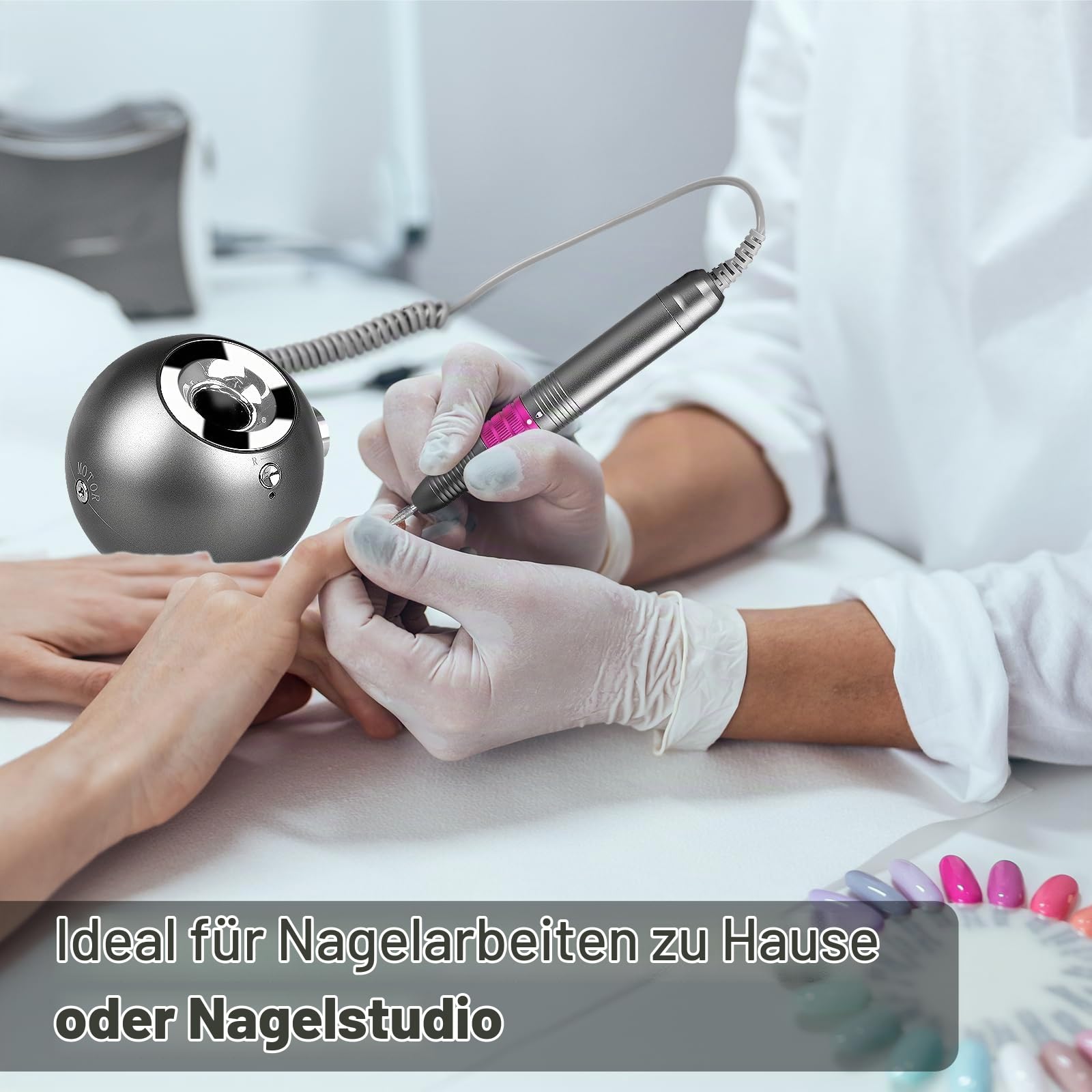 Nagelfräser, Upgraded Profi Nagelfräser 35000 u/min für Gelnägel Acrylnägel, Maniküre Pediküre Set Elektrisch, Elektrische Nagelfeile Set mit Keramik Fräser Bit und 5 Aufsätze, Sicher für Anfänger