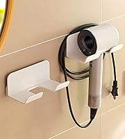 Vista 7 de Soporte universal para secador de pelo, colgador de pared para secador de pelo, gancho para secador de pelo con organizador de enchufe y cables