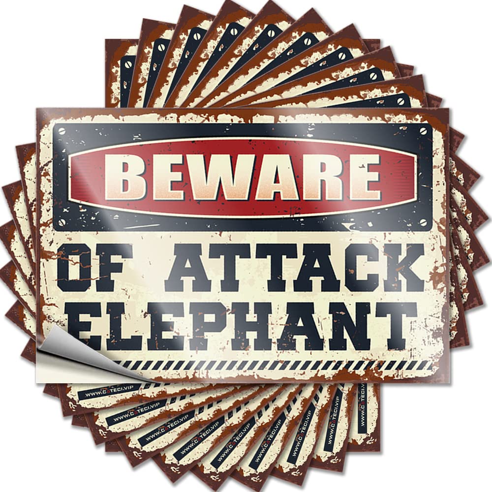 Garage Decor for Men, Bumper Narrow Case Beware of Attack Elephant | Girly Waterproof Vinyl Stickers(8X12CM)