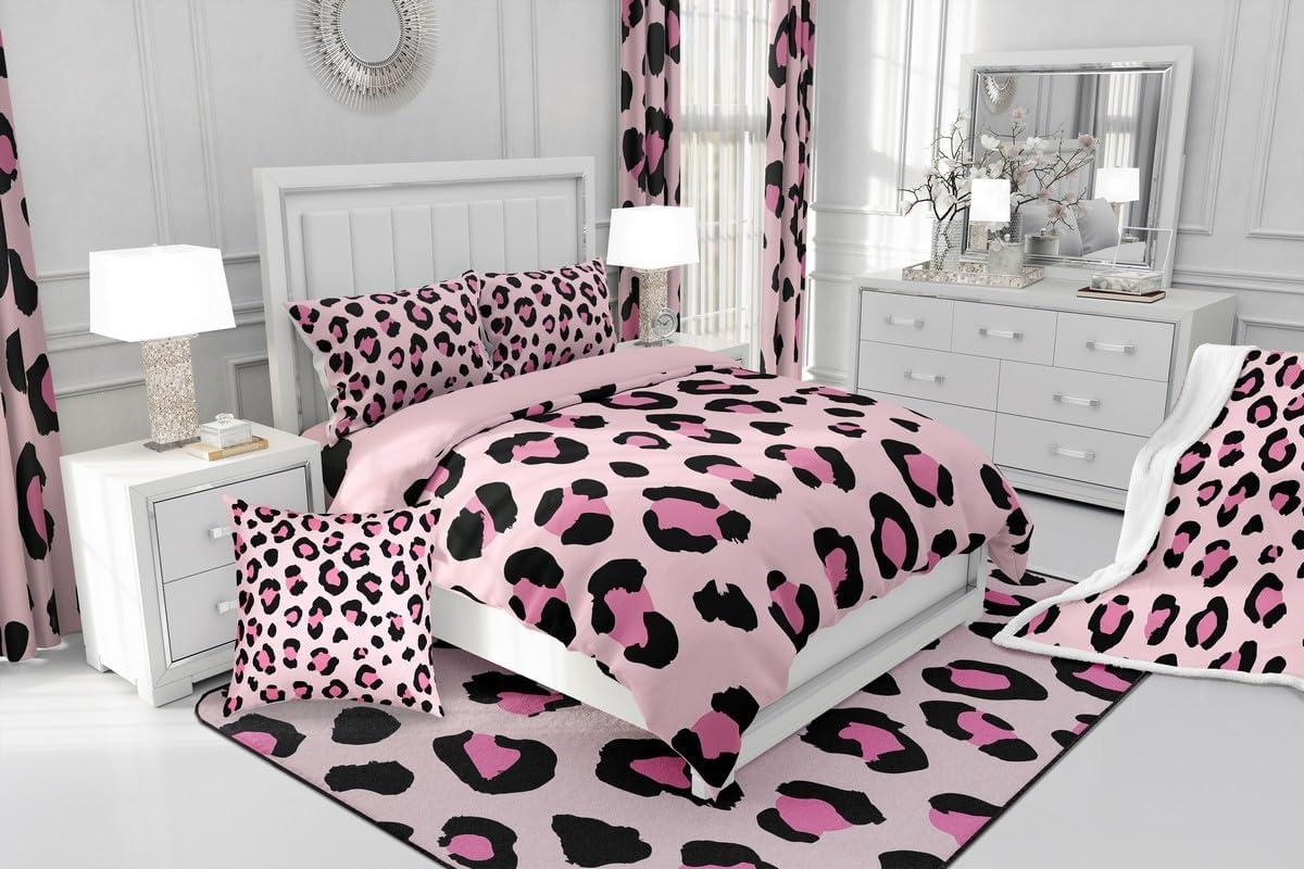 jejeloiu Pink Leopard Print Bedspread Cheetah Bedspread for Kids Boys Girls Animal Print Coverlet Set Safari Quilted Bedroom Collection 2Pcs Twin Size