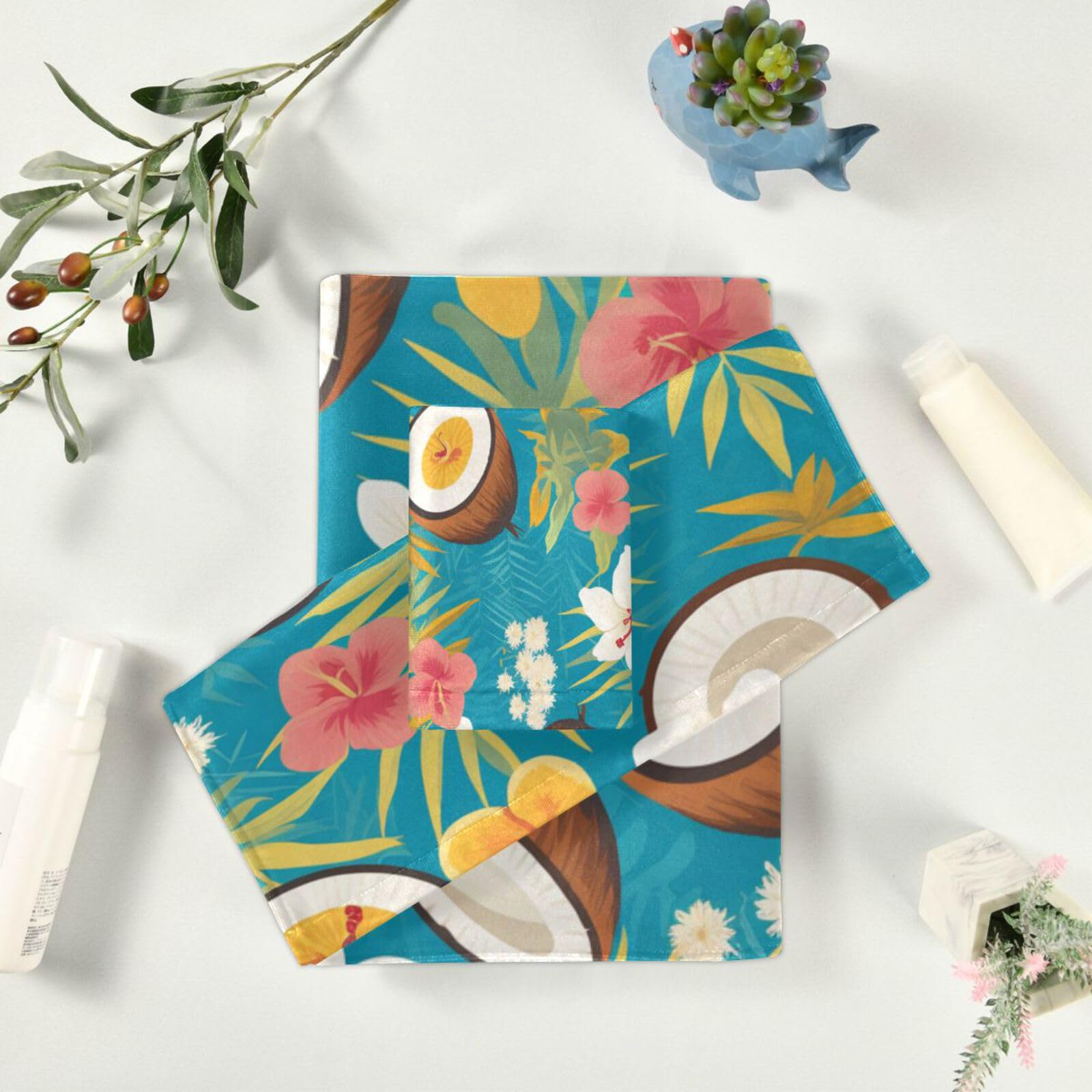 Set di 3 asciugamani assorbenti per il viso con noci di cocco tropicali, 1 asciugamano da bagno, 1 asciugamano per le mani, 1 panno per la casa, cucina e famiglia